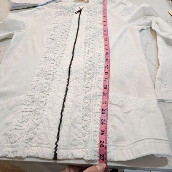 Soft Surroundings Medium White Eylet Lace Zip Jacket Cottagecore Boho Pockets - Picture 6 of 9